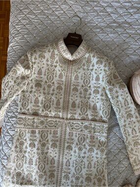 Embroidered Ivory & Blush Sherwani for Groom
